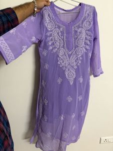 Elegant Lavender Chikankari Kurta with Inner