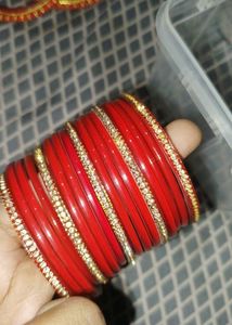Red Bangles with Golden Embellishments