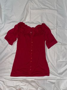 Chic Deep Red Button-Up Sleeve Top