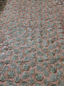 Embroidery Work Net Material Peach Colour