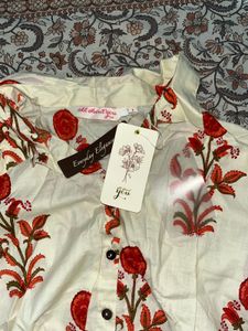Elegant Cream co ord Set with Red Floral Print