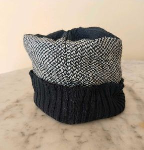 Striped Knit Beanie with Visor