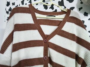 Striped Button-Up Knit Cardigan