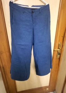 Blue Wide-Leg Cropped Pants