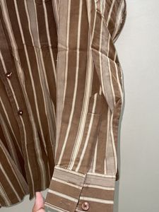 !Coffee Brown Striped Pure Cotton Shirt