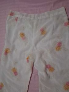 White Embroidered Flared Pants
