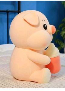 Adorable Piggy Plush Toy with Bottle.y