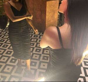 Elegant Black Ruched Midi Dress (S)