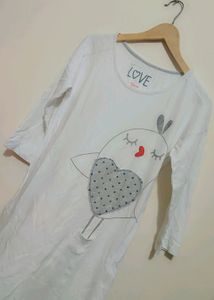 White Full Sleeves Cotton T-shirt For 32 Bust