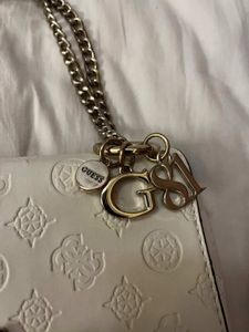 Guess White Embossed Chain Shoulder Bag