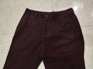 Men's Maroon Corduroy Wide-Leg Pants