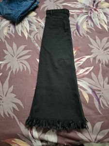 Denim Maxi Skirt with Fringe Hem