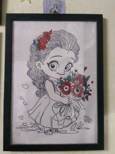 Cute Girl with Flowers Framed Art