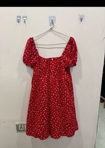 Red Floral Print Midi Dress