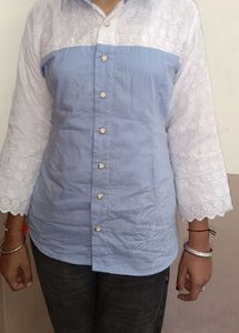 Chic Blue & White Embroidered Kurta