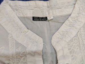 White Cotton Chikankari Kurta For Women