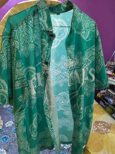 Men's Green Paisley Print Short Sleeve Shirt