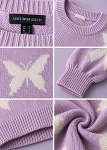 LAVENDER PURPLE BUTTERFLY PRINT KNIT SWEATER