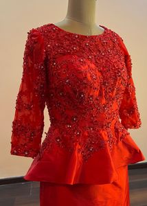 Red Embellished Trail Gown