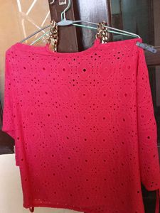 Chic Red Eyelet Top with Chain Detail