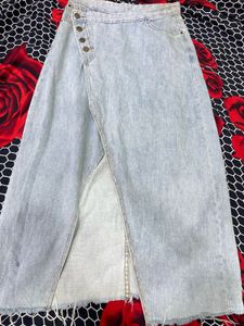 Light Wash Denim Maxi Skirt with Slit