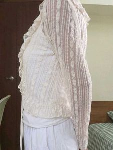 Sheer Lace Cardigan with Ruffles