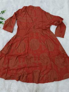 Rust Orange Kurta Set with Gold Print