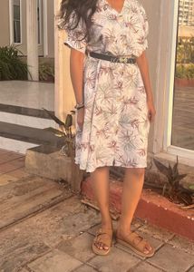 Boho Floral Print Button-Up Dress