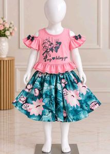 Cute Pink Top & Floral Skirt Set