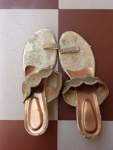 Golden Embellished Flat Sandals