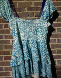 Blue Patterned Peplum Top