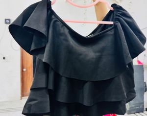Black Flared Crop Top