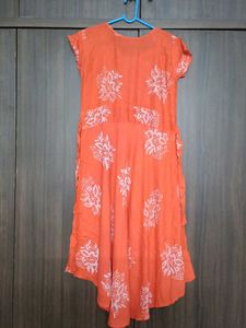 Orange Kurta with White Floral Print
