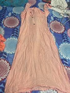 Women's Peach Kurta and Pant Set chiffon dupp