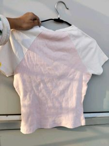 Cute Pink &amp; White Cropped T-Shirt