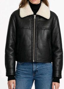 Vtg Cropped Aviator Shearling Jacket