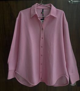 Pink Textured Button-Up Shirt and Pants Co-ord Set