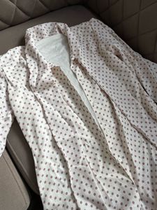 ✨ Elegant White & Pink Polka Dot Shirt