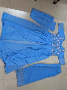 Blue Embroidered Ethnic Gown