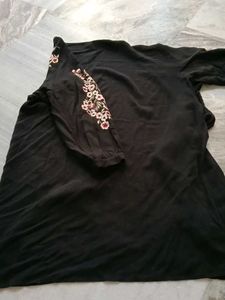 Black Embroidered Open Front Cardigan