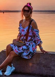 Light Blue Floral Cold Shoulder Dress
