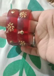 Red Bangles with Gold Floral Embellishments