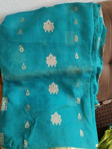 Beautiful Teal Saree with Gold Motifs