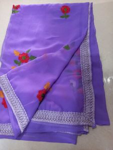 Lavender Chiffon Saree with Floral Embroidery