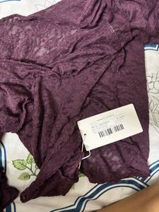 Sheer Purplr Lace Long Sleeve Top