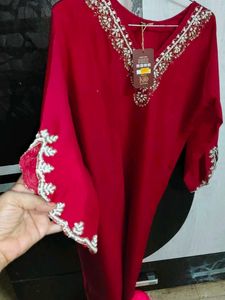 Elegant Embroidered Red Kurta