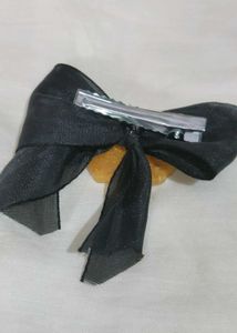 Black Ribbon Hair Bow with Gold Flakes