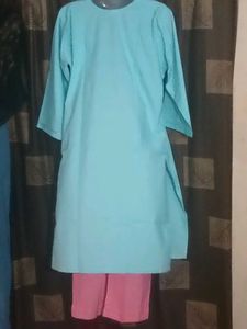 BrandNewKhadiCotton SkyBlueKurtiSetWithPinkColorP