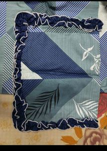 Blue Geometric Leaf Print Bedsheet Set