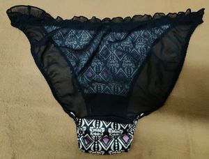 Sheer Black Briefs with Geometric Print